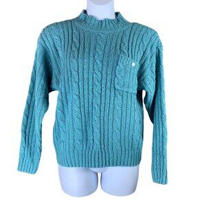 Vintage Sweater Blue Chunky Knit Mock Neck Sz Medium Partners Mervyns Womens